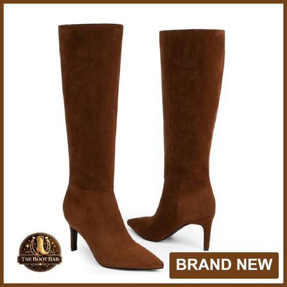 Women's Knee High Boots Pointed Toe 3 Inch Heel Side Zipper PU Leather - Picture 6 of 8